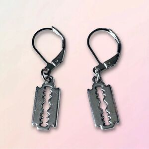 Dainty, Faux Razor Blade, Nickel Free Small Hoop Earrings